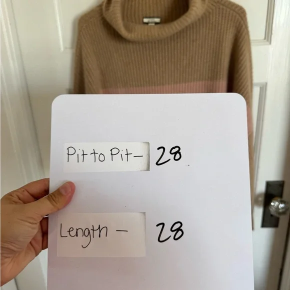 J.Crew tan pink striped cashmere cowl neck sweater size medium/large - Picture 6 of 9